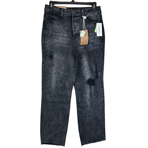 Hippie Denim Jeans Women Size 29 Black Distressed Straight Button Fly High Rise - Picture 1 of 14